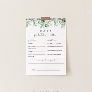 Baby Predictions and Advice Card, Printable Lush Garden Greenery Baby Shower, Editable Text, DIY Baby Advice, INSTANT DOWNLOAD 068A-151BASG image 1
