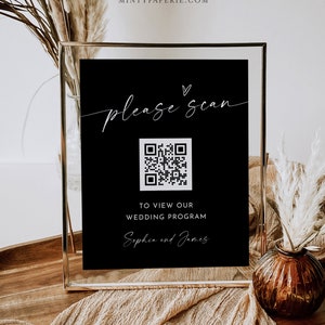 QR-Code-Hochzeitsprogramm, QR-Code für Bestellung des Service scannen, klassisches schwarzes Zeichen, bearbeitbare Vorlage, Instant, Templett, 8x10 #0034B-67S