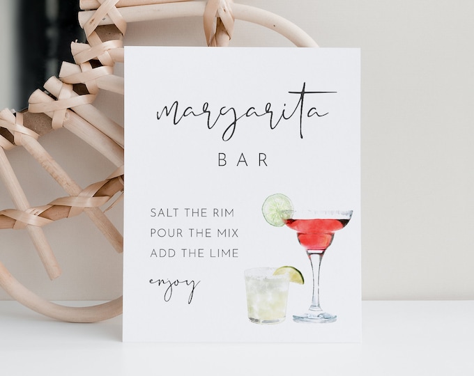 Margarita Bar Sign, Wedding Margarita Bar, Fiesta Bridal Shower, Brunch, Editable Template, Instant Download, Templett 8x10 #0031-03S