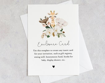 Cute Baby Animals Enclosure Card Template, Jungle Baby Shower Insert Card, Registry, Book Request, Editable, Instant Download #0008B-179EC