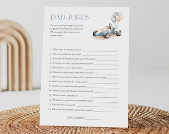 Funny Dad Jokes Game, Vintage Race Car Boy Baby Shower, Riddle, Trivia, Editable Template, Instant Download, Templett #0068-03BAG