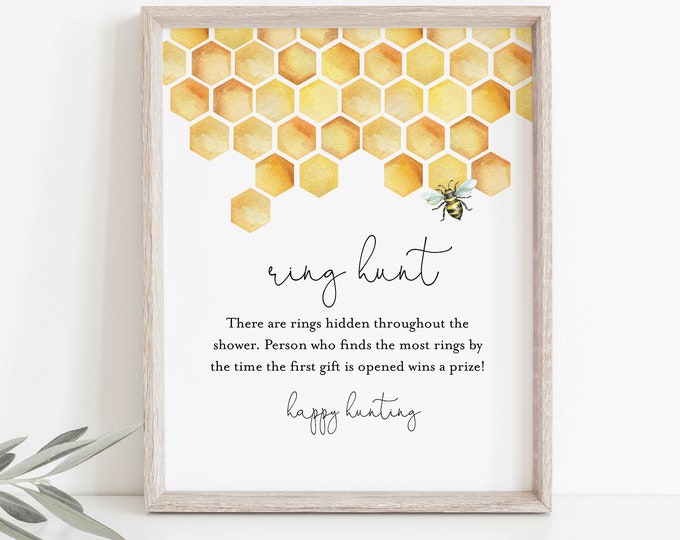 Ring Hunt Bridal Shower Game, Honey Bee Ring Game Template, Bridal Shower Printable, Editable, Instant Download, Templett #097-376BG