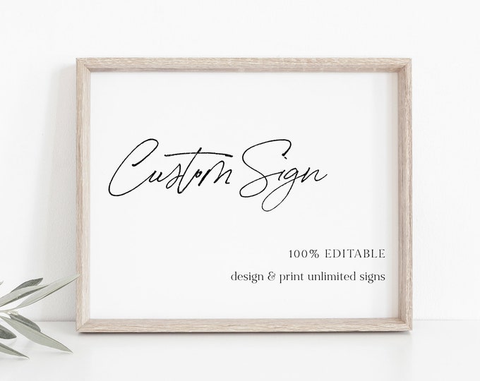 Custom Sign Template, Modern Minimalist Wedding or Bridal Shower Table Sign, Create Any Sign, INSTANT DOWNLOAD, Templett #0024-189CS