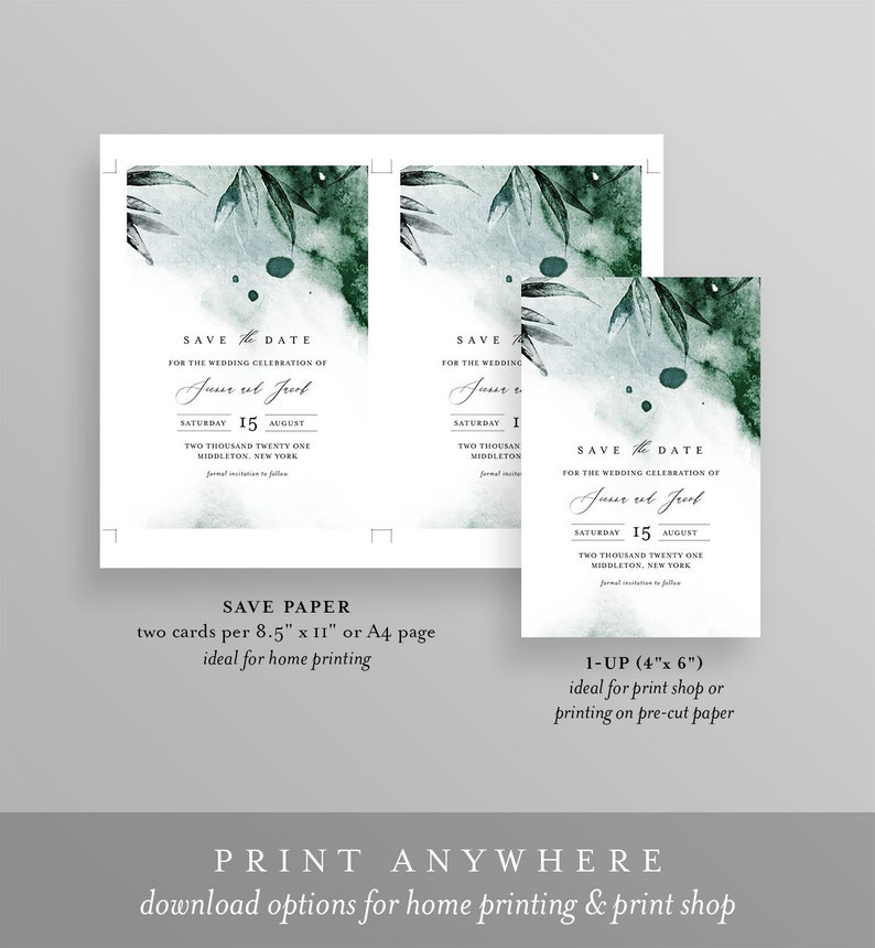 Mystic Waters Save the Date Template,Editable Modern Watercolor Wedding Date Templett Digital Instant Download #0002-174SD Emerald