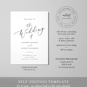 Minimalist Wedding Program Template, Modern Order of Service, Catholic Ceremony, INSTANT DOWNLOAD, 100% Editable, Templett, DIY 045-145WP image 5