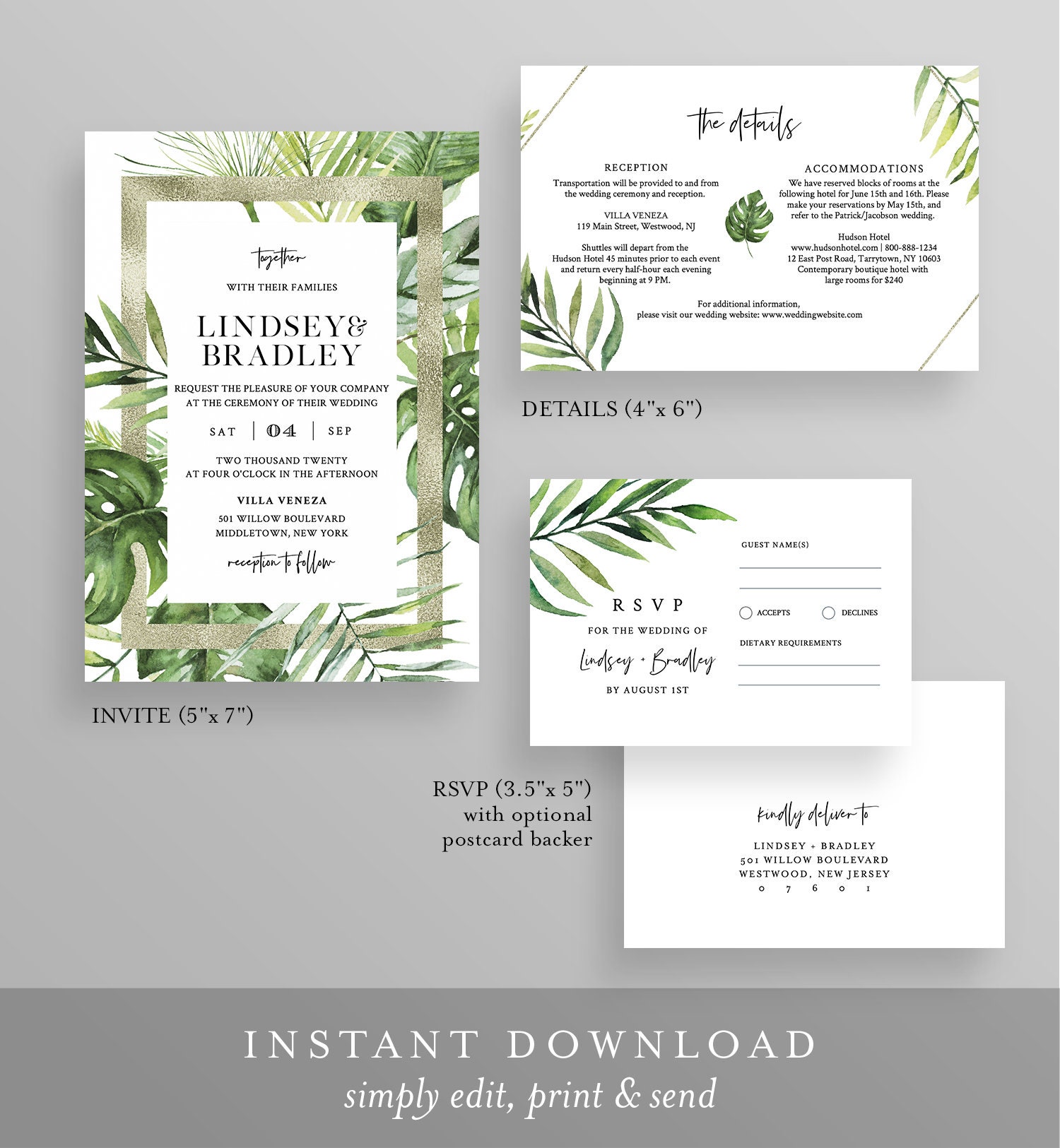 Tropical Wedding Invitation Suite, Destination Beach Wedding Invite ...