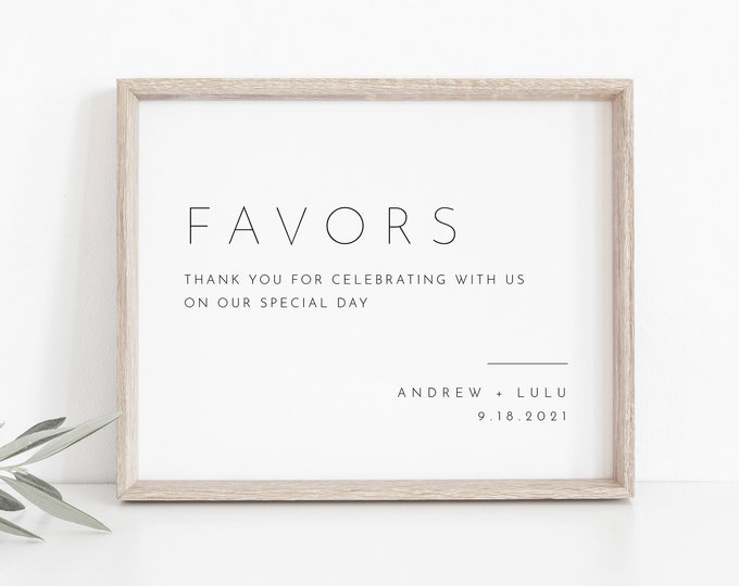 Minimalist Favors Sign, Modern Thank Guests Tabletop Sign, Take A Favor, Editable Template, Instant Download, Templett, 8x10 #094-09S