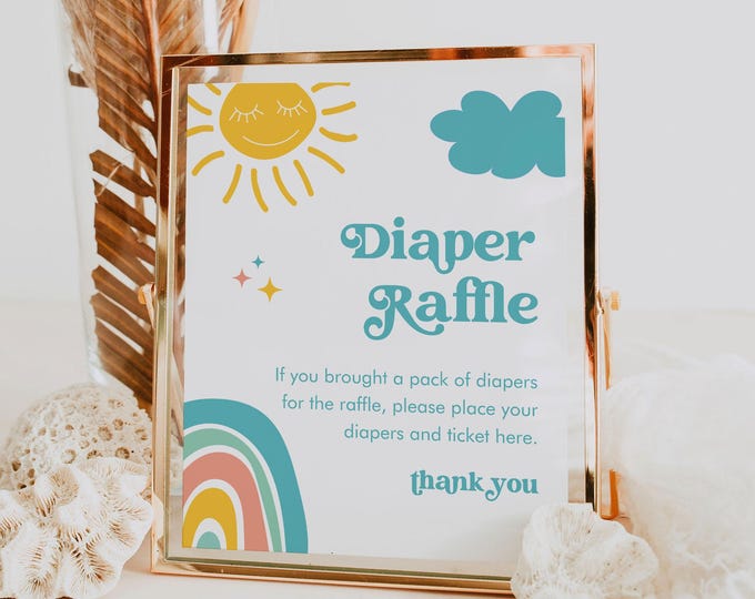 Diaper Raffle Game, Printable Ray of Sunshine Baby Shower Diaper Raffle Insert & Sign, Sun, Rainbow, Editable Template, Instant #0049-20BAG