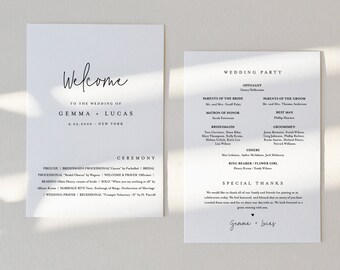 Minimalist Wedding Program, Fan or Flat Program, Modern & Simple Order of Service, Editable Template, Instant Download, Templett #095A-429WP