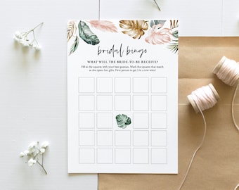 Tropical Bridal Shower Bingo Game, Instant Download, Printable Bridal Shower Game, Personalize Bride's Name, Editable Template  #087-299BG