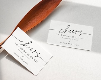 Wedding Drink Ticket, Free Drink Card, Minimalist Wedding Bar Drink Voucher, Token, Editable Template, Instant Download, Templett 0032-108DT