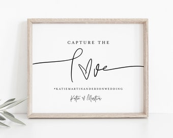 Wedding Hashtag Sign, Social Media Sign, Capture the Love, Editable Template, Instagram Sign, Instant Download, Templett, 8x10 #0009-39S