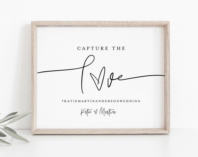 Wedding Hashtag Sign, Social Media Sign, Capture the Love, Editable Template, Instagram Sign, Instant Download, Templett, 8x10 #0009-39S