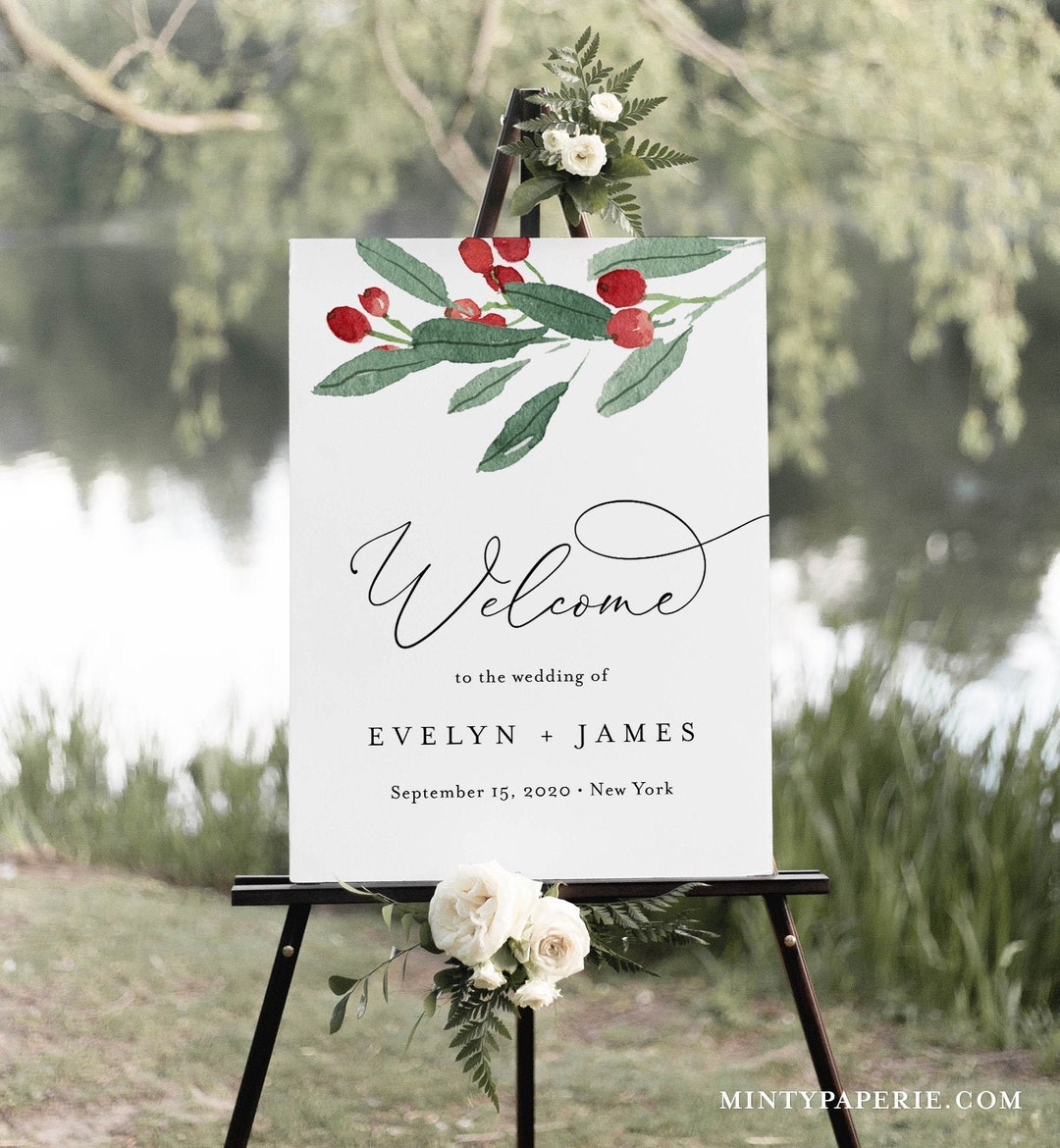 Holly Welcome Sign Template, Bridal Shower Welcome Poster, Winter ...