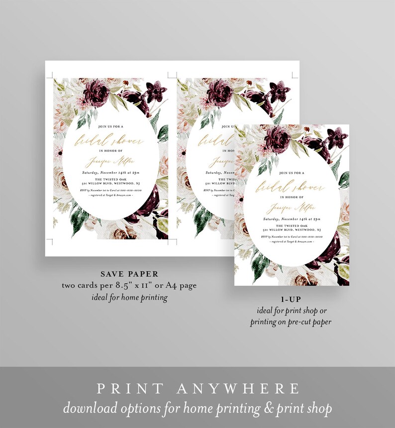 Moody Floral Bridal Shower Invitation Template Printable - Etsy