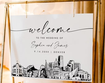 Denver Welcome Sign, Colorado City Skyline Wedding Sign, Printable Instant Download, Editable Template, Templett, 18x24, 24x36 #0047-353LS