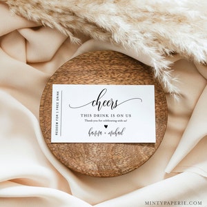 Boleto de bebida de boda, Tarjeta de bebida gratis, Vale de bebida de barra de boda minimalista, Token, Plantilla editable, Descarga instantánea, Templett 008-102DT