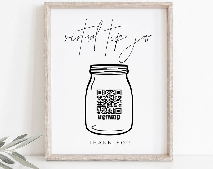 Virtual Tip Jar Sign, Tip Your Bartender, Venmo Tip Sign, Wedding Bar Tip, Cash App, Editable, Instant Download, Templett, 8x10 #0026-02S