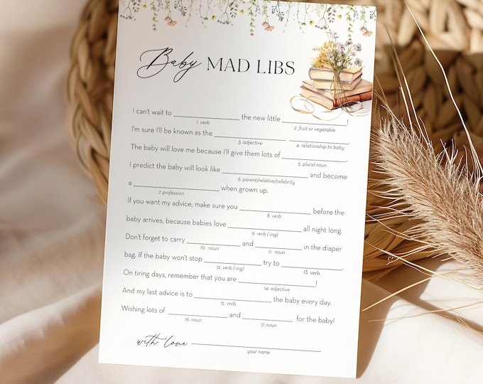 Baby Shower Mad Libs Game, New Chapter Story Book Mad Libs Game, Gender Neutral, Printable, Instant Download, Templett #0066-32BAG