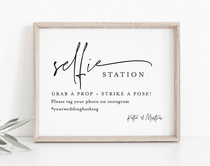 Selfie Station Sign, Printable Minimalist Wedding Photo Booth Sign, Modern Photobooth Sign, Instant Download, Templett, 8x10 #0009-54S