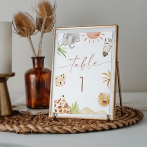 Safari Animals Table Number Card Template, Jungle Birthday Table Number, Editable, Instant Download, Templett, 4x6, 5x7 #0028A-203TC