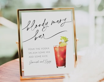 Bloody Mary Bar Sign, Bridal Shower, Wedding Bloody Mary Drink Sign, Cocktail, Editable Template, Instant Download, Templett 8x10 #0032-44S