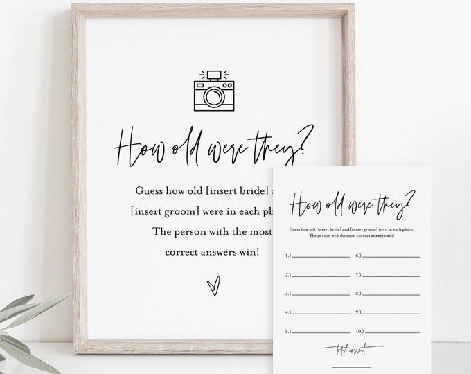 How Old Were They Bridal Shower Game Template, Couples Photo Game, Minimalist Bridal Shower, Editable, Instant Download, Templett 0009-389BG