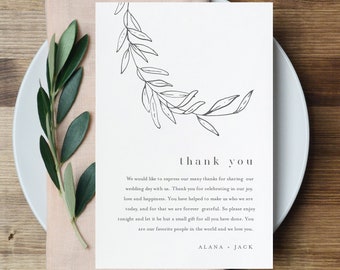 Laurel Thank You Letter Template, Editable Minimalist Wedding Thank You Note, Instant Download, Printable In Lieu of Favor Card 0006B-149TYN