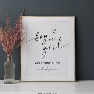 Boy or Girl Sign, Wear Your Guess Game, Gender Guess, He or She, Minimalist Baby Shower, Editable Template, Instant, Templett #0034W-51S