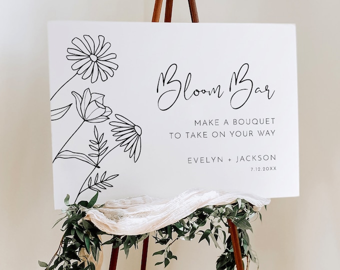 Flower Bar Sign, Bloom Bar, Bridal Shower / Wedding Favor, Modern Build Your Bouquet, Instant, Editable Template, Templett #0031-283LS