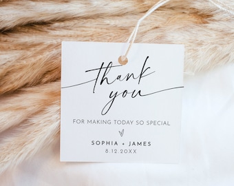 Minimalist Favor Tag Template, Modern Wedding, Bridal Shower Thank You Label, Instant Download, Editable, Circle / Square, 2.5" #0034W-142SF