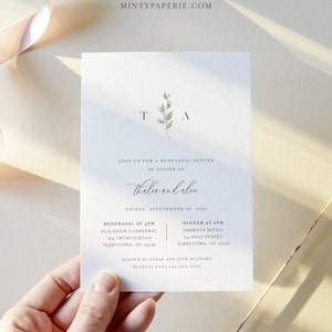 Delicate Greenery Rehearsal Dinner Invitation Template, Minimalist Rehearsal Invite, 100% Editable, Instant Download, Templett #0004B-155RD