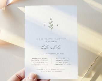 Delicate Greenery Rehearsal Dinner Invitation Template, Minimalist Rehearsal Invite, 100% Editable, Instant Download, Templett #0004B-155RD