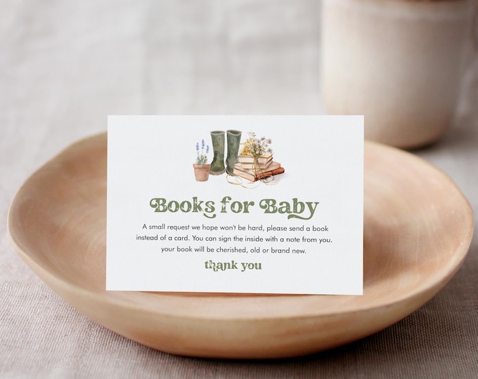 Books for Baby Card, Book Request, Locally Grown, Farmers Market, Gender Neutral Baby Shower Book Insert, Editable, Templett #0059-178BFB