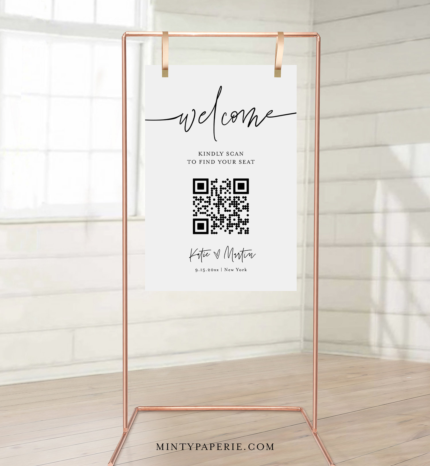Seating Chart QR Code Sign, Minimalist Wedding Welcome Seating Chart QR Code Sign, Minimalist Wedding Welcome