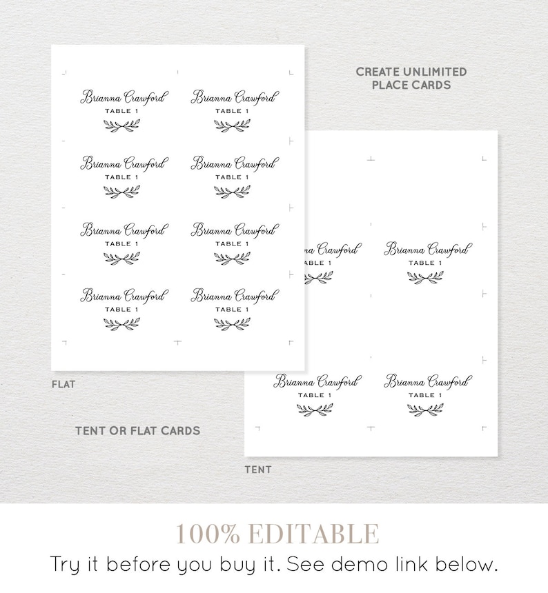 Place Card Printable Rustic Wedding Escort Card Template - Etsy