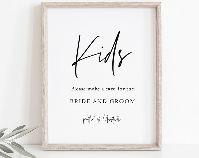 Kids Make a Card for the Bride and Groom Sign, Wedding Kids Craft Table, 100% Editable Template, Instant Download, Templett, 8x10 #0009-75S