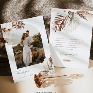 Bruiloft foto Bedankkaart, Boho, aangepaste Bedankkaart sjabloon, bewerkbare, Instant Download, Templett, platte kaart, 5 x 7 #0028A-194TYC
