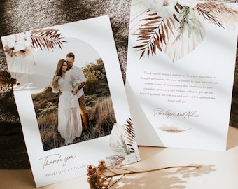 Wedding Photo Thank You Card, Bohemian, Custom Thank You Card Template, Editable, Instant Download, Templett, Flat Card, 5x7 #0028A-194TYC