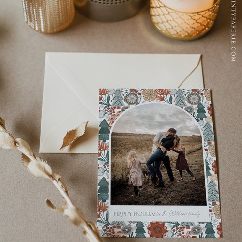 Bohemian Holiday Card Template, Hygge Modern Boho Photo Christmas Card, Editable, Add Your Own Photo, Instant, Templett 5x7, 4x6 #0033-139HP