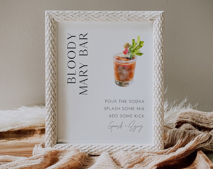 Bloody Mary Bar Sign, Bridal Shower, Wedding Bloody Mary Drink Sign, Cocktail, Editable Template, Instant Download, Templett 8x10 #0026B-38S