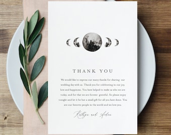 Celestial Thank You Letter Template, Mountain Moon Wedding, Printable Thank You Napkin Card, Instant Download, Templett, 4x6 #0003-152TYN