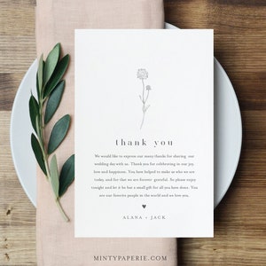 Plantilla de carta de agradecimiento de diente de león, nota de agradecimiento de boda editable, descarga instantánea, imprimible en lugar de tarjeta de favor #0006A-148TYN