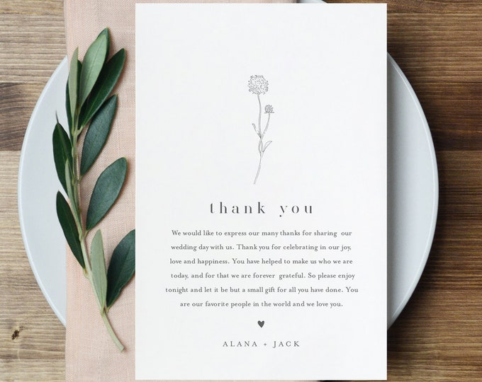 Dandelion Thank You Letter Template, Editable Wedding Thank You Note, Instant Download, Printable In Lieu of Favor Card #0006A-148TYN