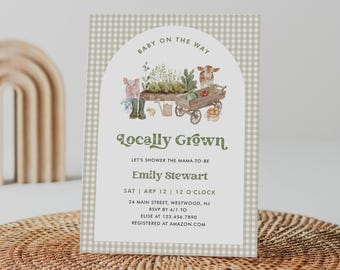 Locally Grown Baby Shower Invitation, Farmers Market, Farm, Garden, Grown With Love, Gender Neutral, Editable Template, Templett #0059-255BA