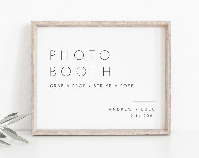 Photo Booth Sign, Printable Minimalist Wedding Photo Booth Props, Modern Photobooth Sign, Instant Download, Templett, 8x10 #094-20S