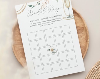 Bridal Bingo Game, Pearls and Prosecco Bridal Shower Game Printable, Editable Template, Instant Download, Templett, 5x7 #0065-01BRG