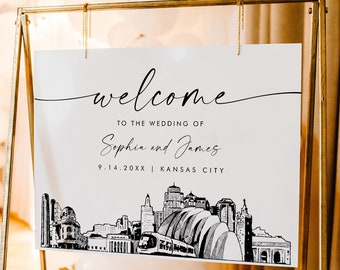 Kansas City Welcome Sign, Cityscape Skyline Wedding Sign, Printable Instant Download, Editable Template, Templett, 18x24, 24x36 #0047-353LS