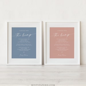 Message from the Bump Sign, Boy or Girl Baby Shower Template, Dusty Blue and Pink, Editable Message from Baby, Instant, Templett #0034PB-18S