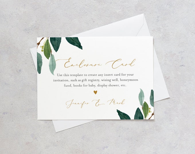 Winter Greenery Enclosure Card, Wedding Invitation Insert, Baby Shower Insert, Editable Details, Info, Accommodations, Instant #044-158EC